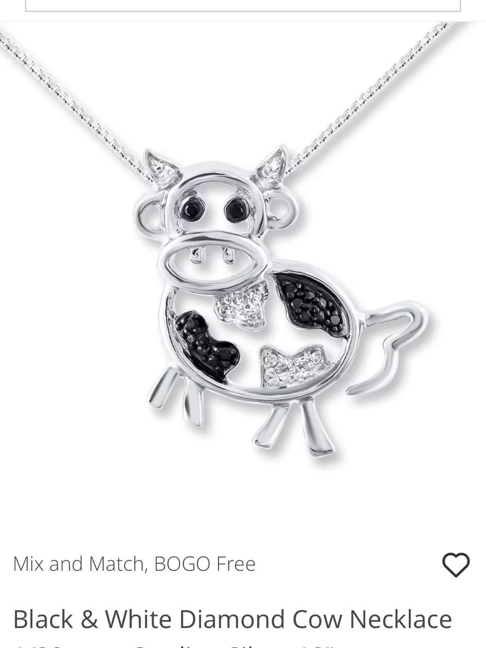 Kay Jewelers Black & White Cow Pendant Necklace